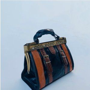 Vintage 90’s Leather and Snakeskin & Brass Bag